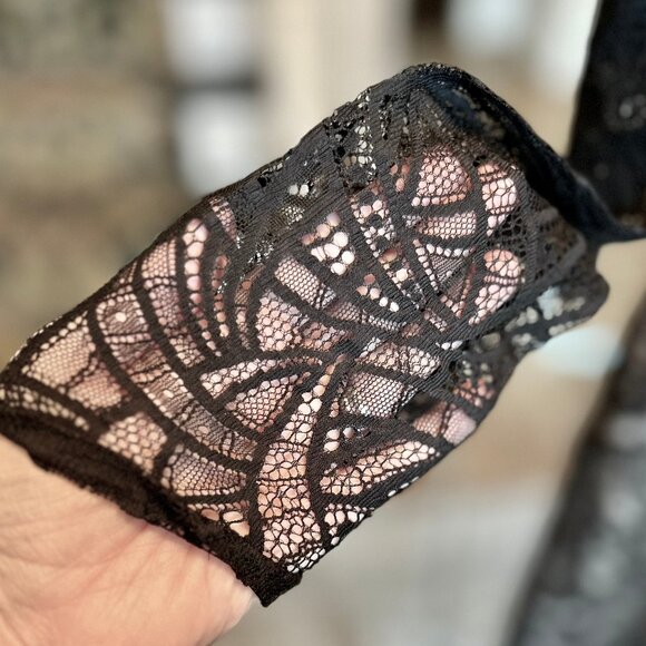 Monique Lhuillier Overtones Black Lace Art Deco Cocktail Event Sheath Dress Sz 4 - Picture 13 of 16